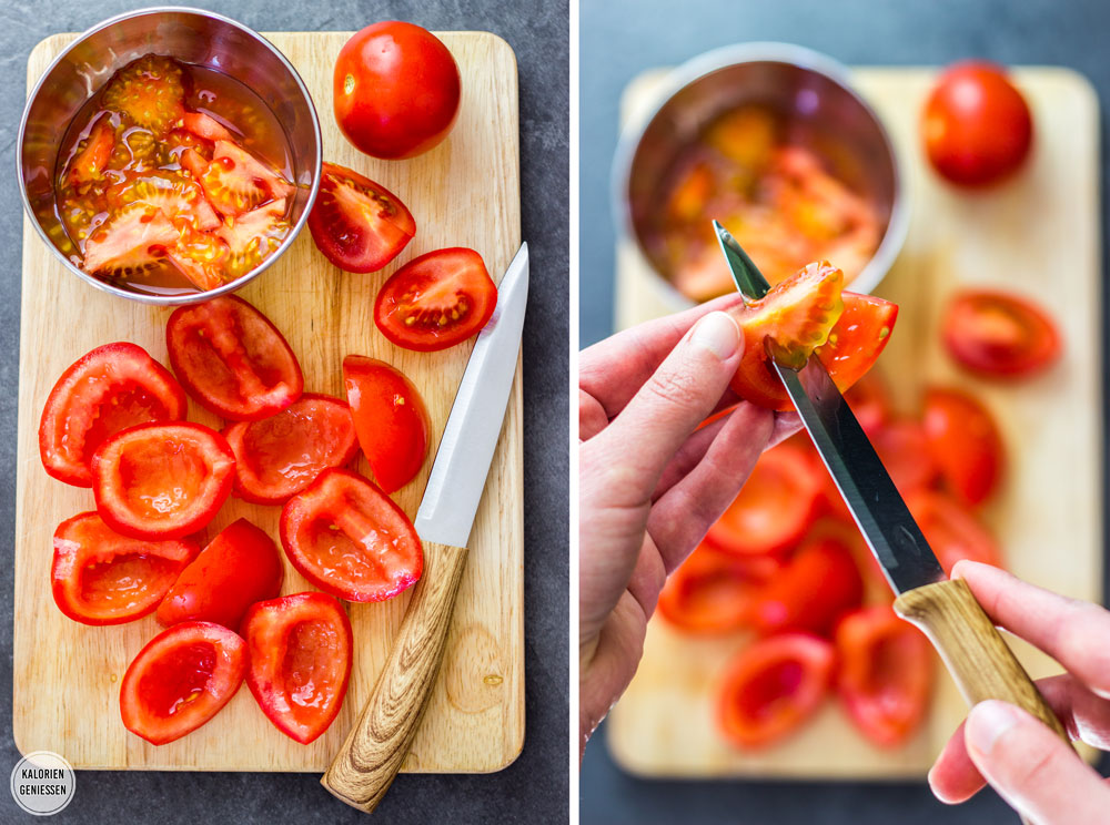 Bruschetta italiana ist DIE Vorspeise und Italien und mit Tomate ein echter Klassiker. Das originale Rezept für Bruschetta ist einfach und schnell selbst gemacht. Als Vorspeise nur 240 Kalorien pro Portion. Bruschetta mit Toastbrot, Ciabatta oder Baguette - immer lecker! Gesundes und kalorienarmes Kochen. Schnelle und einfache Rezepte zum Abnehmen. - kaloriengeniessen.de #bruschetta #italiana #original #schnellundeinfach #kaloriengeniessen #rezeptezumabnehmen #tomate #basilikum #kalorienarm #vegan