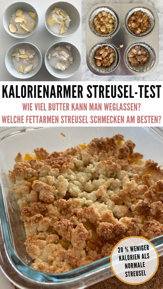 Die kalorienarmen Streusel haben nur wenig Butter und sind 20 % leichter als normale Streusel. Da fettarme Streusel etwas mehr Geschmacksunterstützung benötigen, wird der Quark mit Vanille-Extrakt verfeinert. Nur 360 kcal pro 100 g. Rezept für kalorienreduzierte Streusel für Kuchen und gesunde Desserts. Lecker und einfach kalorienarm Backen. Gesunde und kalorienarme Rezepte zum Abnehmen. - kaloriengeniessen.de #streusel #test #kalorienarm #quark #butter #ohnezucker #fettarm #süßerezepte